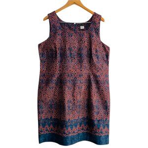 Peruvian Connection Pima Cotton Sheath Printed Dress Preppy Classic Womens 18